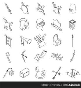 Medieval kingdom knights icons set in isometric 3d style on a white background. Medieval knights icons set, isometric 3d style