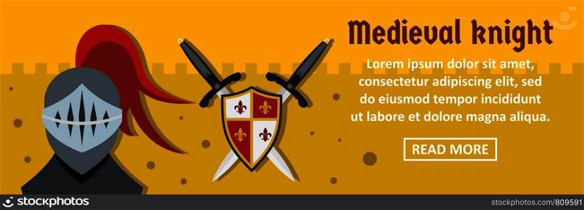 Medieval knight banner horizontal concept. Flat illustration of medieval knight banner horizontal vector concept for web design. Medieval knight banner horizontal concept