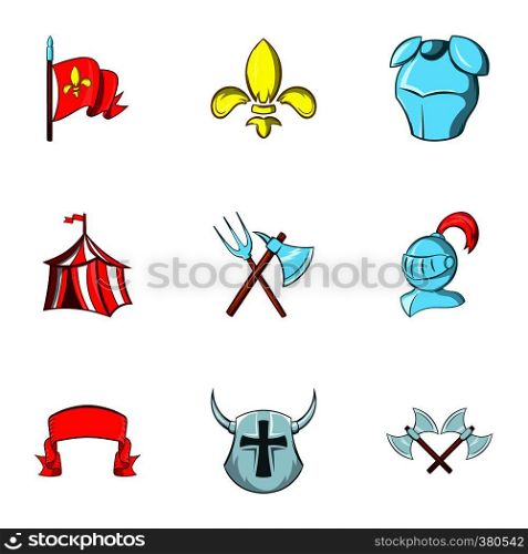 Medieval knight icons set. Cartoon illustration of 9 medieval knight vector icons for web. Medieval knight icons set, cartoon style