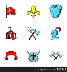 Medieval knight icons set. Cartoon illustration of 9 medieval knight vector icons for web. Medieval knight icons set, cartoon style