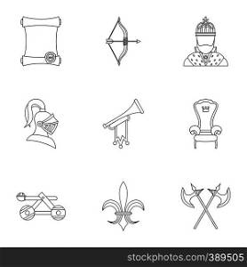 Medieval knight icons set. Outline illustration of 9 medieval knight vector icons for web. Medieval knight icons set, outline style