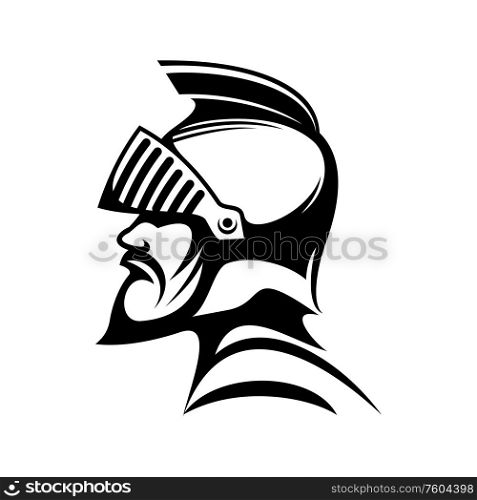 Medieval knight in protective helmet isolated side view profile. Vector male warrior in helmet. Roman warrior in helmet isolated medieval spartan