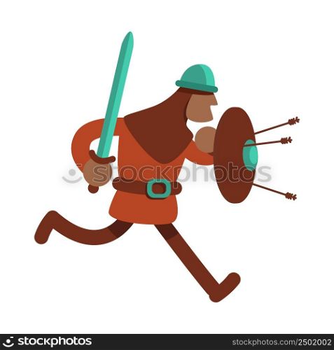 Medieval knight semi flat color vector character. Running figure. Full body person on white. Fiction. Historical personage. Simple cartoon style illustration for web graphic design and animation. Medieval knight semi flat color vector character