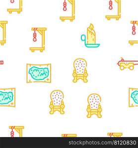 Medieval Middle Age Collection Vector Seamless Pattern Color Line Illustration. Medieval Middle Age Collection Icons Set Vector