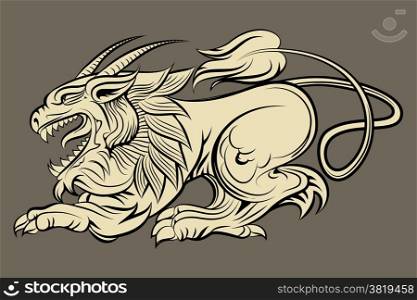Medieval mythological monster drawn in engraving style