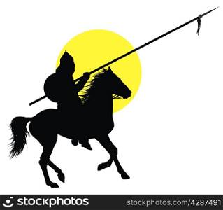 Medieval oriental warrior on horseback detailed vector silhouette