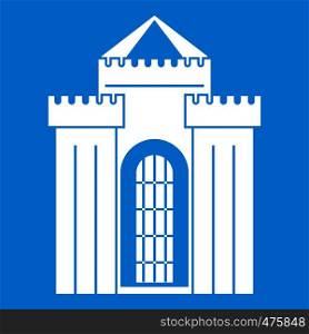 Medieval palace icon white isolated on blue background vector illustration. Medieval palace icon white