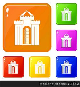 Medieval palace icons set collection vector 6 color isolated on white background. Medieval palace icons set vector color