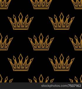 Medieval royal golden crowns with diamonds seamless pattern on black background, for luxury or textile design . Golden royal crowns seamless pattern