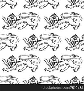Medieval royal heraldic lions seamless pattern with profiles of noble mythical animal on white background. For heraldry theme