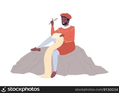 Medieval royal poet writing with quill semi flat color vector character. Editable figure. Full body person on white. Simple cartoon style spot illustration for web graphic design and animation. Medieval royal poet writing with quill semi flat color vector character