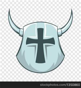 Medieval shield with cross and horns icon in cartoon style on a background for any web design . Medieval shield with cross and horns icon