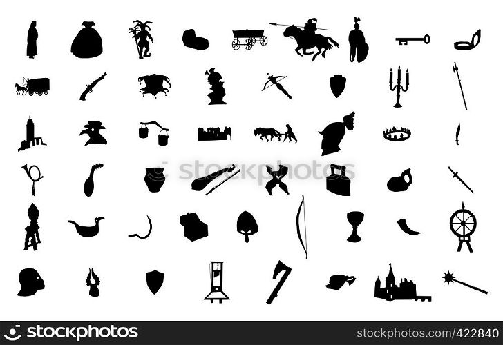 Medieval silhouettes set isolated on white background. Medieval silhouettes set