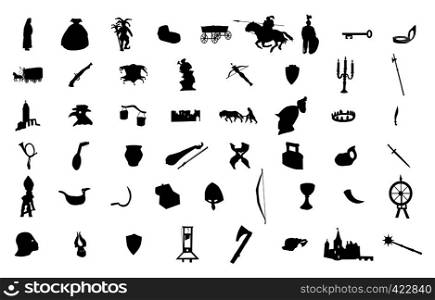 Medieval silhouettes set isolated on white background. Medieval silhouettes set