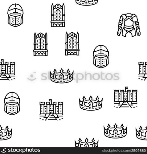 Medieval Warrior Weapon And Armor Vector Seamless Pattern Thin Line Illustration. Medieval Warrior Weapon And Armor Vector Seamless Pattern