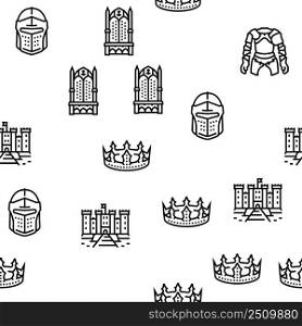Medieval Warrior Weapon And Armor Vector Seamless Pattern Thin Line Illustration. Medieval Warrior Weapon And Armor Vector Seamless Pattern