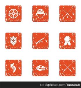 Medieval way icons set. Grunge set of 9 medieval way vector icons for web isolated on white background. Medieval way icons set, grunge style