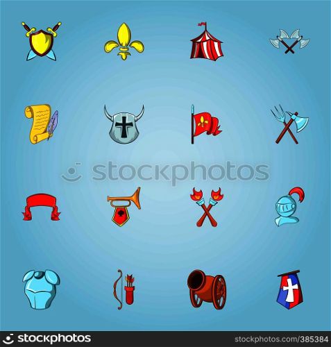 Medieval weapons icons set. Cartoon illustration of 16 medieval weapons vector icons for web. Medieval weapons icons set, cartoon style