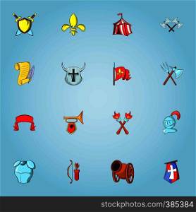 Medieval weapons icons set. Cartoon illustration of 16 medieval weapons vector icons for web. Medieval weapons icons set, cartoon style