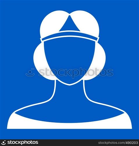 Medieval woman in tiara icon white isolated on blue background vector illustration. Medieval woman in tiara icon white