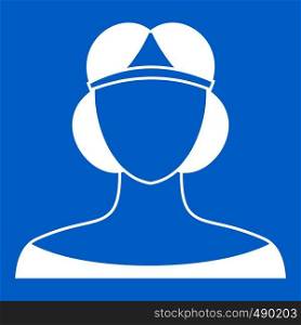 Medieval woman in tiara icon white isolated on blue background vector illustration. Medieval woman in tiara icon white
