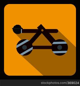 Medieval wooden catapult icon in flat style on a white background vector illustration. Medieval wooden catapult icon, flat style
