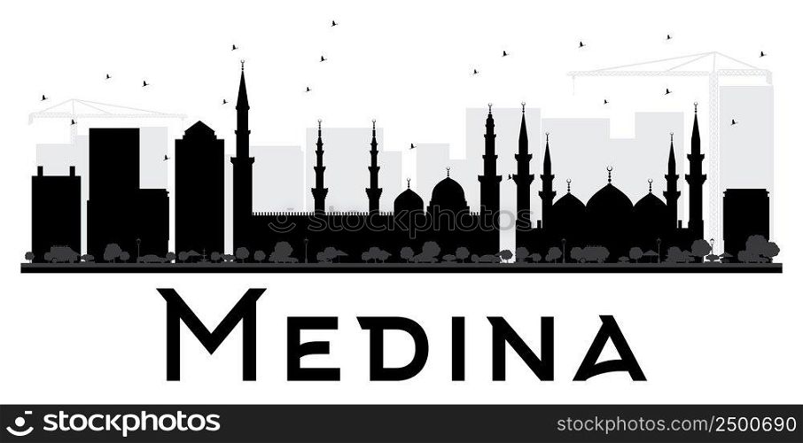 Medina City skyline black and white silhouette. Vector illustration. Simple flat concept for tourism presentation, banner, placard or web site. Business travel concept. Cityscape with landmarks