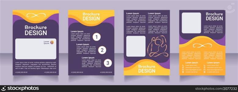 Meditation and yoga blank brochure design. Template set with copy space for text. Premade corporate reports collection. Editable 4 paper pages. Roboto Light, Medium, Itim Regular fonts used. Meditation and yoga blank brochure design