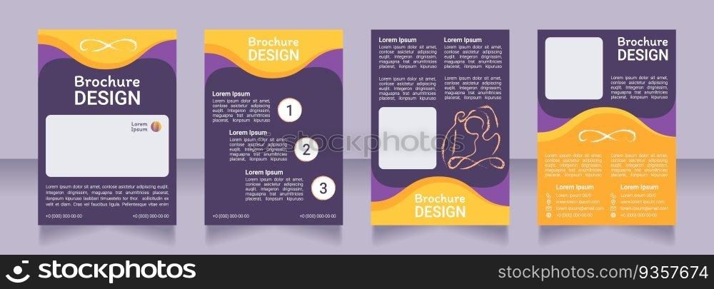 Meditation and yoga blank brochure design. Template set with copy space for text. Premade corporate reports collection. Editable 4 paper pages. Roboto Light, Medium, Itim Regular fonts used. Meditation and yoga blank brochure design