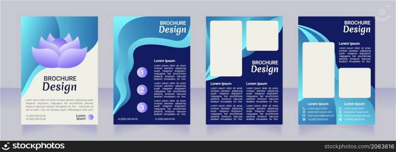 Meditation blue blank brochure design. Template set with copy space for text. Premade corporate reports collection. Editable 4 paper pages. Robot Medium, Light, Merienda Bold fonts useds. Meditation blue blank brochure design