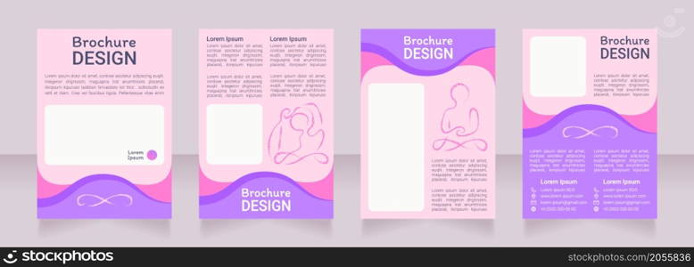 Meditation class blank brochure design. Template set with copy space for text. Premade corporate reports collection. Editable 4 paper pages. Roboto Light, Medium, Itim Regular fonts used. Meditation class blank brochure design