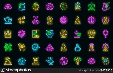 Meditation icons set outline vector. Happy yoga. Spiritual nature vector neon. Meditation icons set outline vector. Happy yoga vector neon
