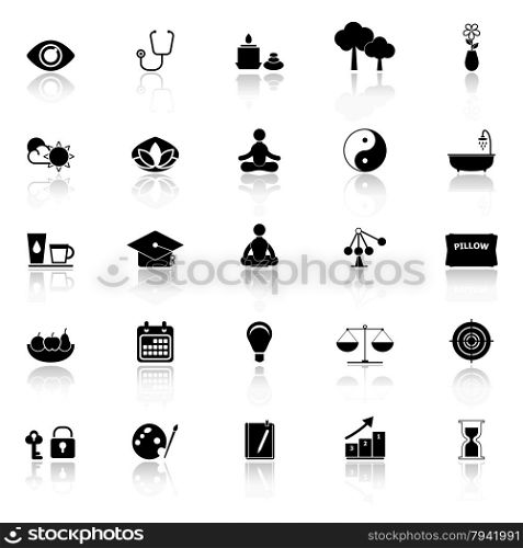 Meditation icons with reflect on white background, stock vector