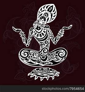 Meditation lotus pose. Tattoo style.. Yoga Meditation lotus pose. Hand Drawn Illustration. Polynesian style tattoo.