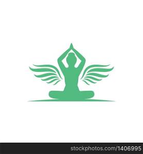 Meditation people with wings logo template vector icon design