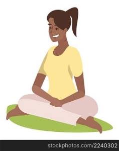 Meditation semi flat RGB color vector illustration. Young woman practicing yoga outdoors isolated cartoon character on white background. Meditation semi flat RGB color vector illustration