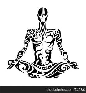Meditation. Yoga man Silhouette.. Yoga man Silhouette. Hand drawn vector illustration. Meditation in lotus pose Padmasana