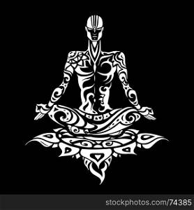 Meditation. Yoga man Silhouette.. Yoga man Silhouette. Hand drawn vector illustration. Meditation in lotus pose Padmasana
