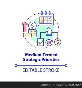 Medium termed strategic priorities concept icon. Principle of budget planning abstract idea thin line illustration. Isolated outline drawing. Editable stroke. Arial, Myriad Pro-Bold fonts used. Medium termed strategic priorities concept icon
