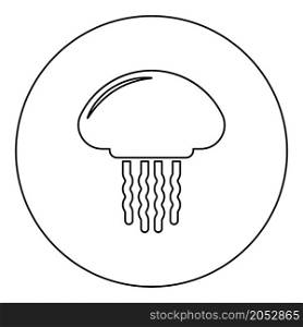 Medusa jellyfish icon in circle round black color vector illustration image outline contour line thin style simple. Medusa jellyfish icon in circle round black color vector illustration image outline contour line thin style