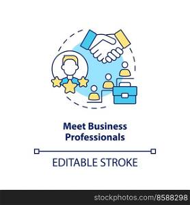Meet business professionals concept icon. Networking. Formal communication abstract idea thin line illustration. Isolated outline drawing. Editable stroke. Arial, Myriad Pro-Bold fonts used. Meet business professionals concept icon