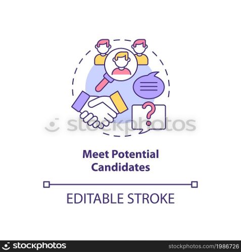 Meet potential candidates concept icon. Attracting talents abstract idea thin line illustration. Offer opportunities. Hiring process. Vector isolated outline color drawing. Editable stroke. Meet potential candidates concept icon