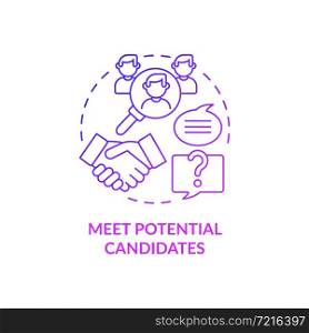 Meet potential candidates purple gradient concept icon. Attracting talents abstract idea thin line illustration. Offer opportunities. Hiring process. Vector isolated outline color drawing. Meet potential candidates purple gradient concept icon