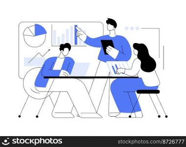 Meeting abstract concept vector illustration. Business meeting room, conference organization, signing contract, discussion at workplace, brainstorming, corporate presentation abstract metaphor.. Meeting abstract concept vector illustration.
