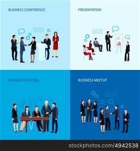 Meeting And Conference Concept. Meeting and conference concept with business people group in flat style vector illustration