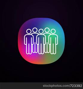 Meeting app icon. UI/UX user interface. Coalition policy. Protesters. Group of people. Voters, electorate. Political movement participants. Unconventional participation. Vector isolated illustration. Meeting app icon