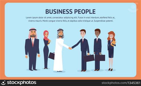 Meeting Business People for Signing an Agreement. Group Man, Woman Business Negotiations. Bearded Arab Man Shaking Hands with Guy in Suit. Signing Lucrative Contract. International Cooperation Company