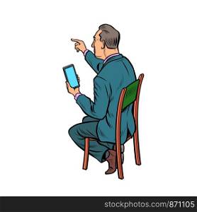 meeting businessman with smartphone. Pop art retro vector illustration drawing. meeting businessman with smartphone