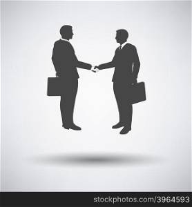 Meeting businessmen icon on gray background with round shadow. Vector illustration.