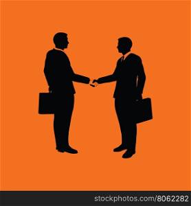 Meeting businessmen icon. Orange background with black. Vector illustration.